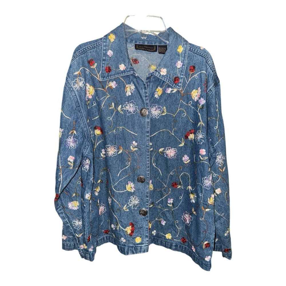 Vintage New Directions Embroidered Denim Jacket Boxy Oversized Cottagecore Boho - Picture 2 of 7